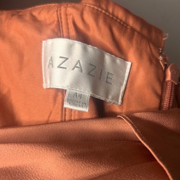 Azazie Dakota Satin Dress Copper Off The Shoulder Size 4 - Picture 8 of 8